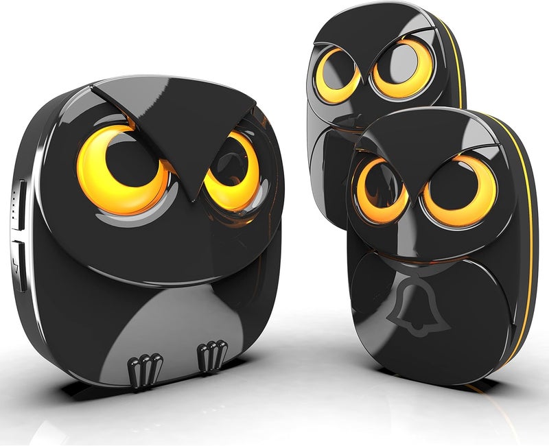 HTZSAFE Wireless Doorbell, Cute Owl Doorbell Weatherproof IP55 Outdoor Remote Push Button- 1000 feet Long Wireless Range- 35 Classic Melodies Optional, 5 Volume Levels & LED Flash-1 Receiver+2 Transmitters - Image 1